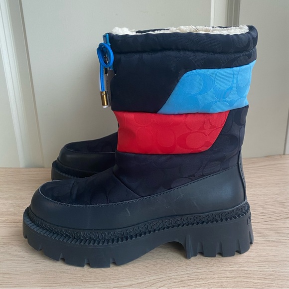 COACH PUFFER SNOW BOOTS COMBAT BOOTS NAVY/ RED Women- SZ 7 - Picture 3 of 14